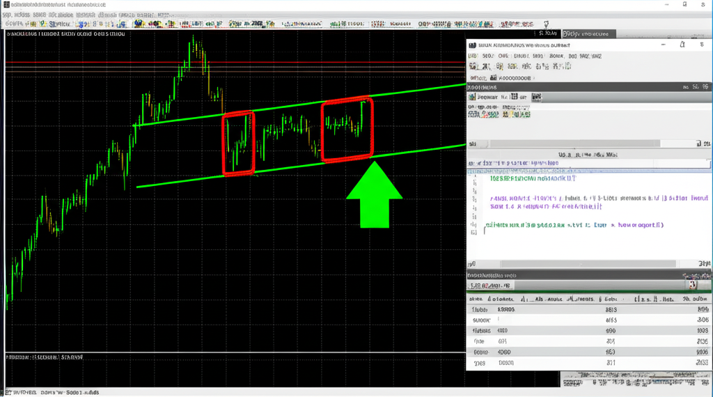 Ilustração de uma estratégia de breakout em MQL5 com gráfico do MT5, linhas de suporte e resistência, código do EA e resultados de backtest.