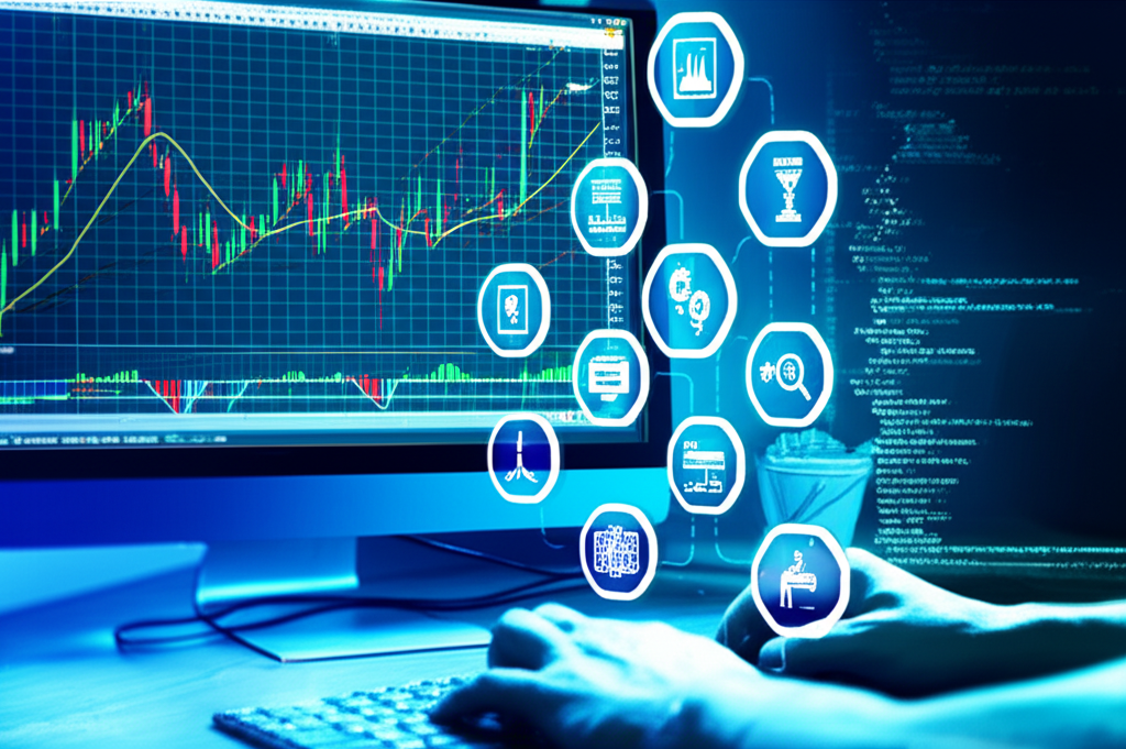 Ilustração de uso de indicadores técnicos (RSI, MACD, MA) no código MQL5 dentro do MetaTrader 5.